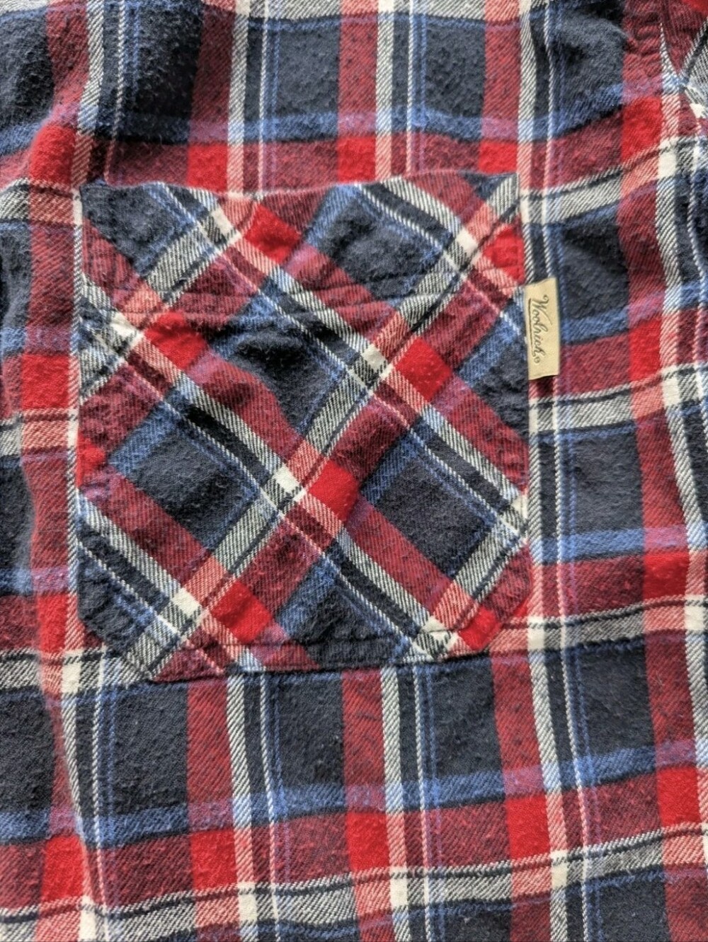 Woolrich Mens Large Plaid Flannel Button Down Red White Blue Well Worn GUC - Picture 8 of 11